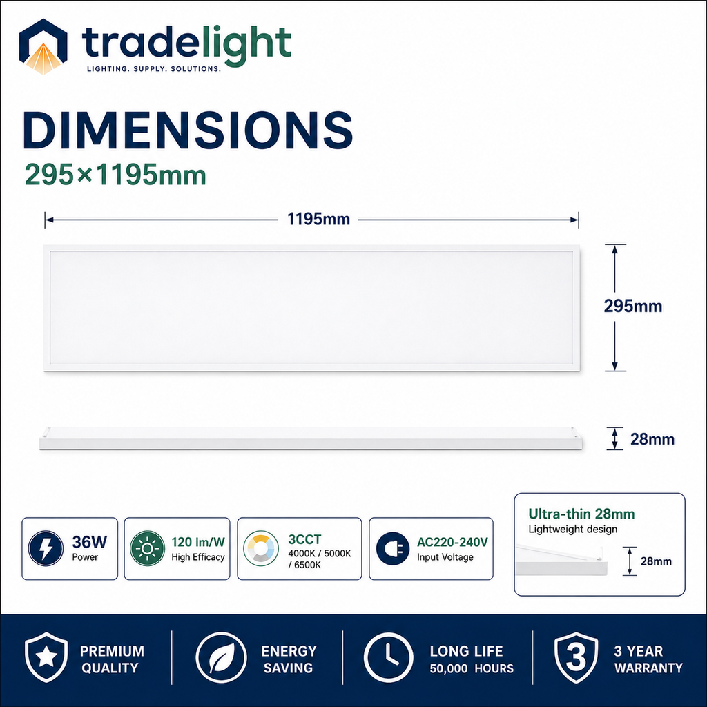 36W LED Panel Light 295×1195mm