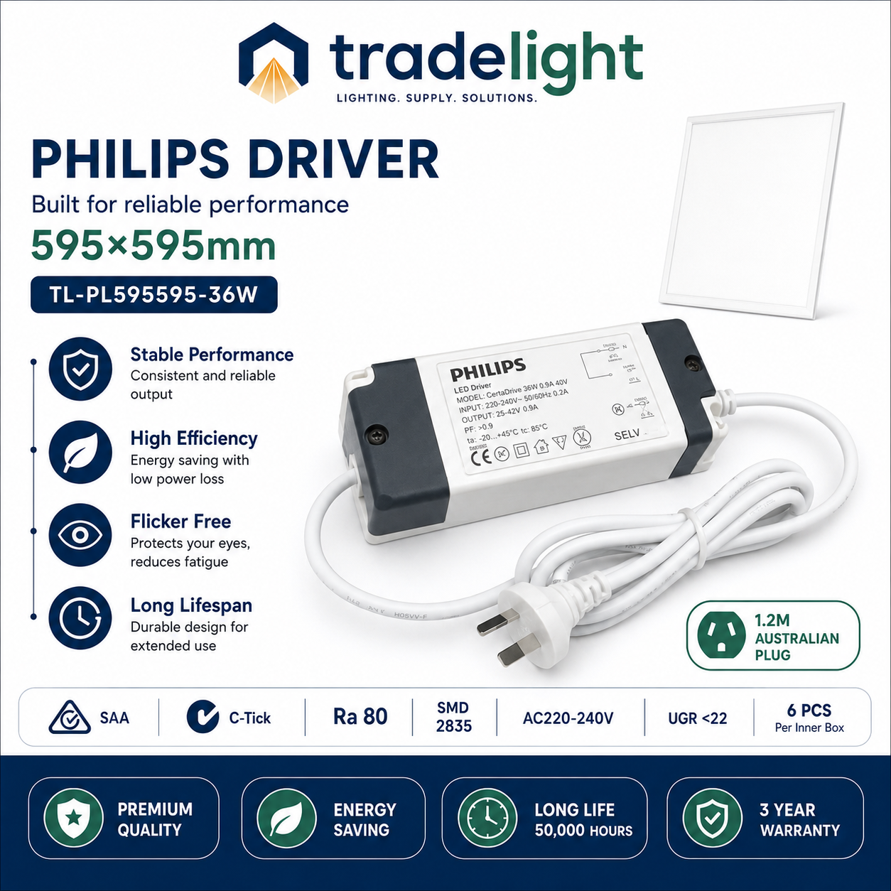 36W LED Panel Light 595×595mm