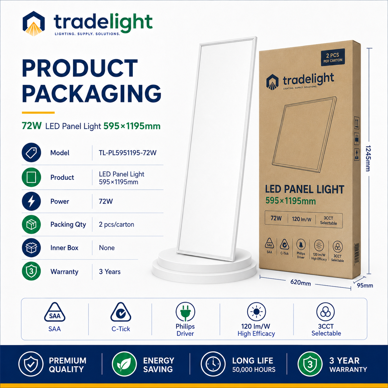 72 W LED Panel Light 595×1195mm